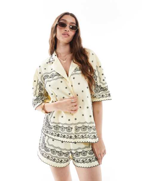 Camisa amarilla con cuello de solapas y bordado de bandana de ASOS DESIGN - view 1
