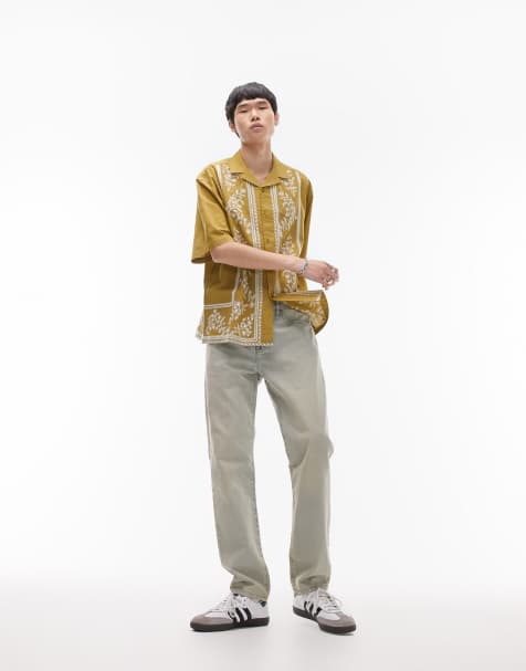 Camisa amarilla holgada de manga corta con solapas y diseño bordado en el bajo de Topman - view 1