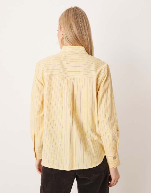 Camisa amarillo pastel a rayas de manga larga con detalle de botones de JDY, 4 de 4