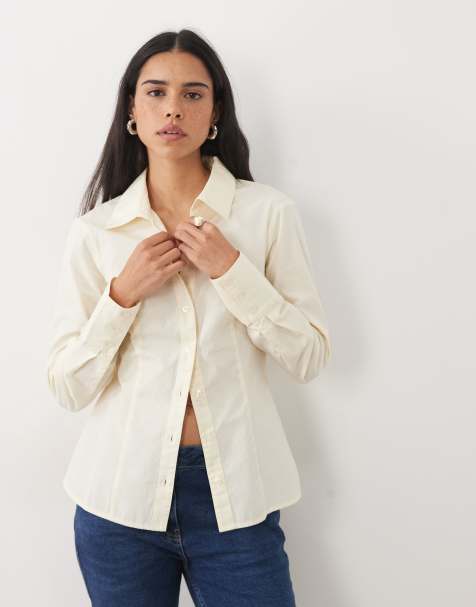 Camisa amarillo pastel entallada de popelina de Miss Selfridge - view 1