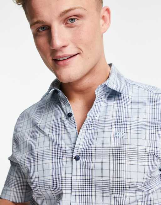 Camisa azul a cuadros ajustada de manga corta de River Island, 3 de 4