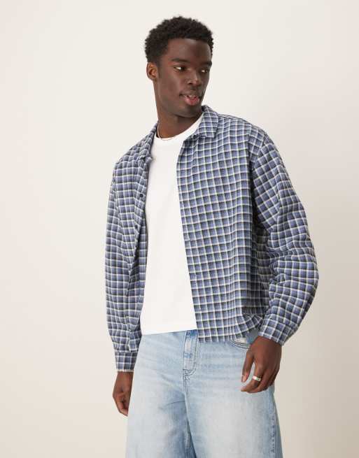Camisa azul a cuadros de corte cuadrado extragrande de franela de ASOS DESIGN, 2 de 4