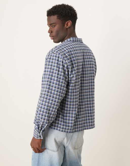 Camisa azul a cuadros de corte cuadrado extragrande de franela de ASOS DESIGN, 4 de 4