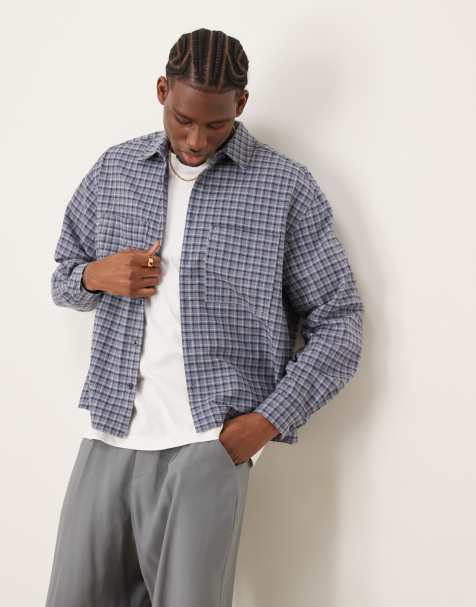 Camisa azul a cuadros de corte cuadrado extragrande de franela de ASOS DESIGN - view 1