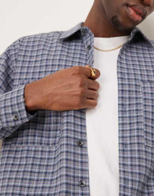 Camisa azul a cuadros de corte cuadrado extragrande de franela de ASOS DESIGN, 4 de 4