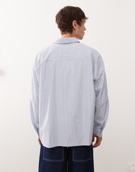 Camisa azul a cuadros de corte cuadrado y manga larga de estilo skater de COLLUSION, 3 de 5