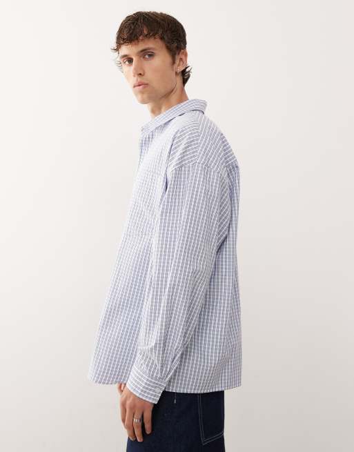 Camisa azul a cuadros de corte cuadrado y manga larga de estilo skater de COLLUSION, 4 de 5