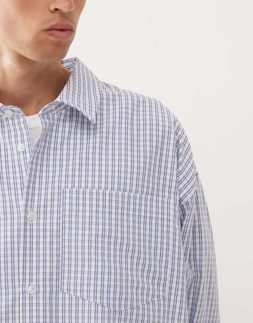 Camisa azul a cuadros de corte cuadrado y manga larga de estilo skater de COLLUSION, 5 de 5