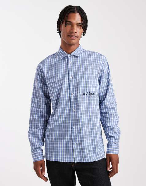 Camisa azul a cuadros de corte estándar con bordado en el pecho de ASOS DESIGN - view 1