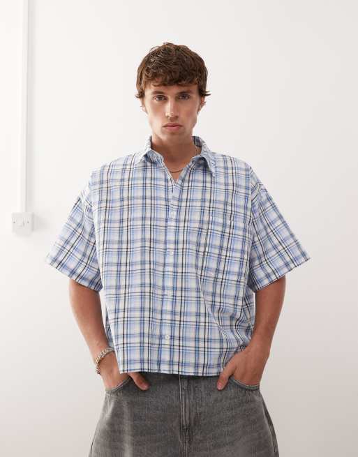 Camisa azul a cuadros de manga corta y corte cuadrado de Reclaimed Vintage