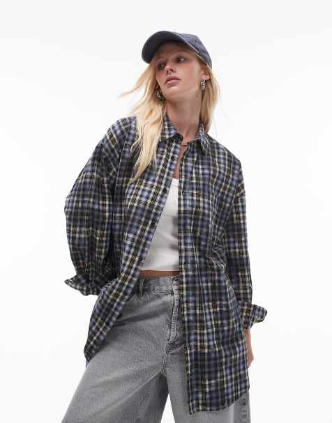 Camisa azul a cuadros extragrande de Topshop - view 1