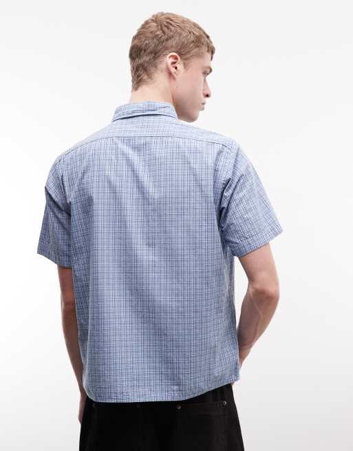 Camisa azul a cuadros pequeños con logo de alienígena de 100% algodón de No Problemo, 4 de 5