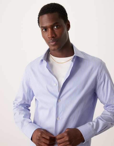 Camisa azul a rayas abotonada de corte slim de Mango - view 1