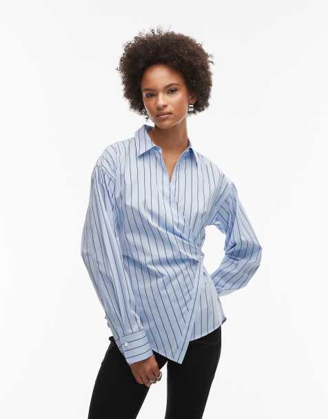 Camisa azul a rayas cruzada de popelina de algodón de ARKET - view 1