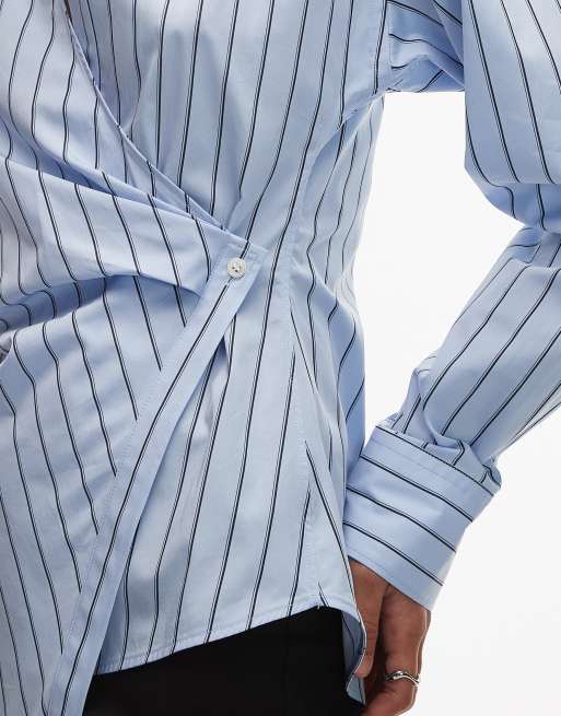 Camisa azul a rayas cruzada de popelina de algodón de ARKET, 3 de 4