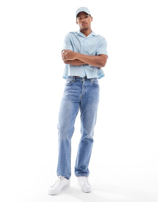 Camisa azul a rayas de corte cuadrado holgado con cuello de solapas de ASOS DESIGN, 2 de 4