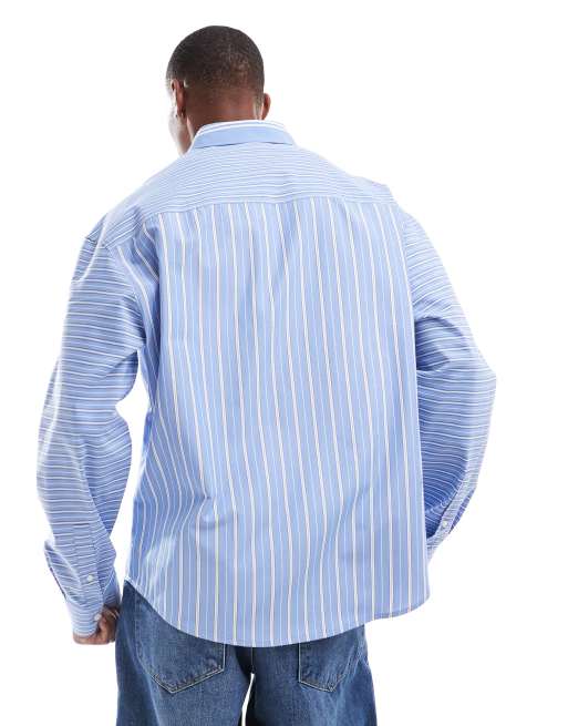Camisa azul a rayas de estilo de oficina de corte extragrande tipo años 90 con diseño de paneles de ASOS DESIGN, 2 de 4
