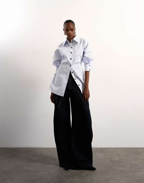 Camisa azul a rayas de manga larga de Tolu Coker x Topshop - view 1