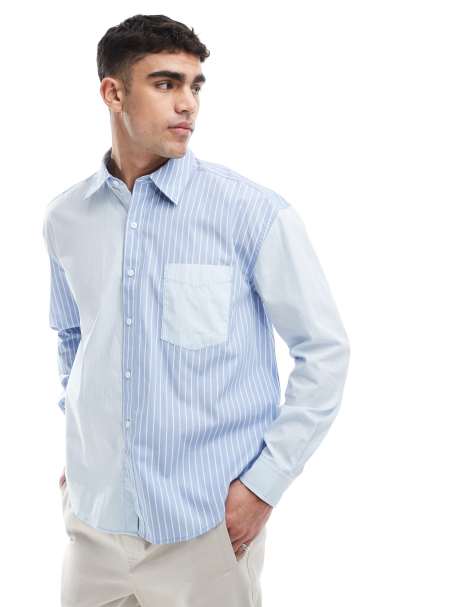 Camisa azul a rayas de manga larga y corte holgado de ONLY & SONS - view 1
