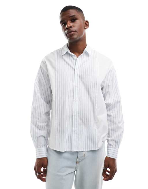 Camisa azul a rayas extragrande con diseño de paneles de ASOS DESIGN