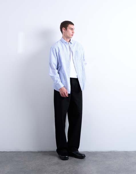 Camisa azul a rayas extragrande con diseño rasgado por toda la prenda de Topman - view 1