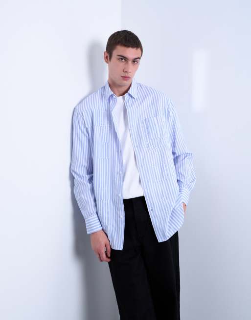 Camisa azul a rayas extragrande con diseño rasgado por toda la prenda de Topman, 3 de 5