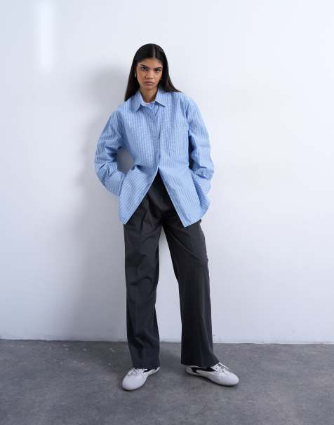 Camisa azul a rayas extragrande con pinzas en los puños de Topshop - view 1