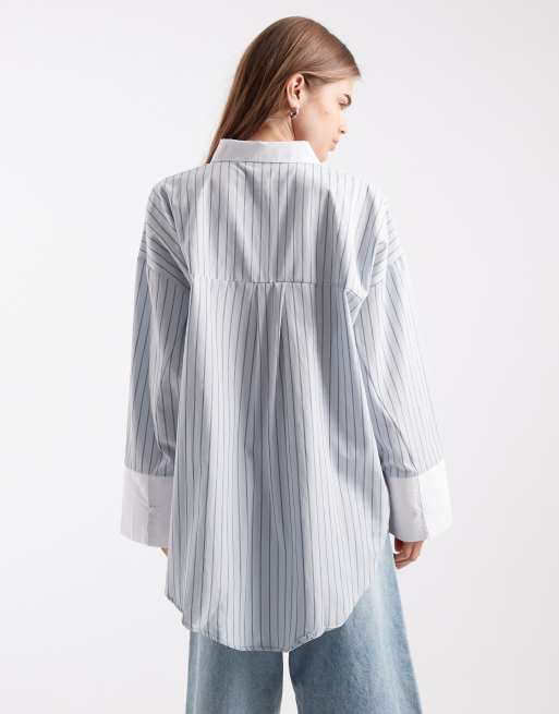 Camisa azul a rayas extragrande con puños en contraste de ASOS DESIGN (parte de un conjunto), 4 de 4