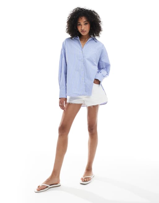 Camisa azul a rayas extragrande de popelina Jamie de JJXX, 2 de 4
