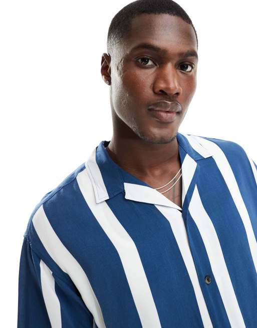 Camisa azul a rayas verticales con cuello de solapas de Jack Jones ASOS