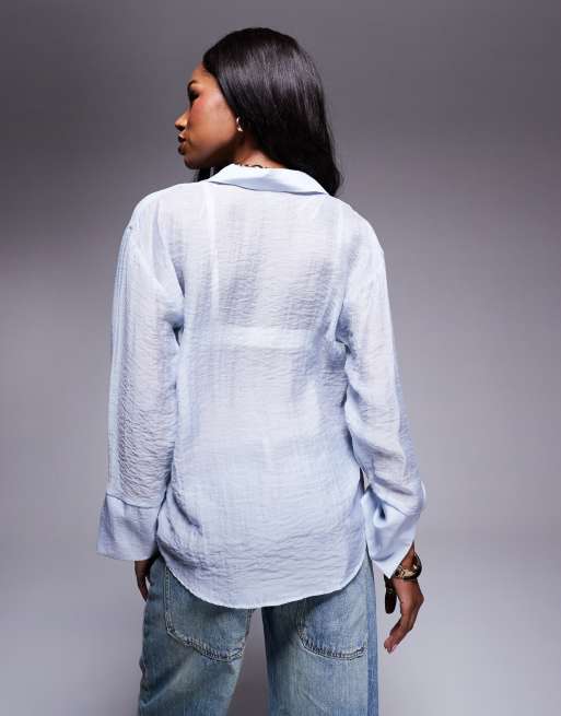 Camisa azul abotonada con detalle retorcido en la parte delantera de River Island, 3 de 4