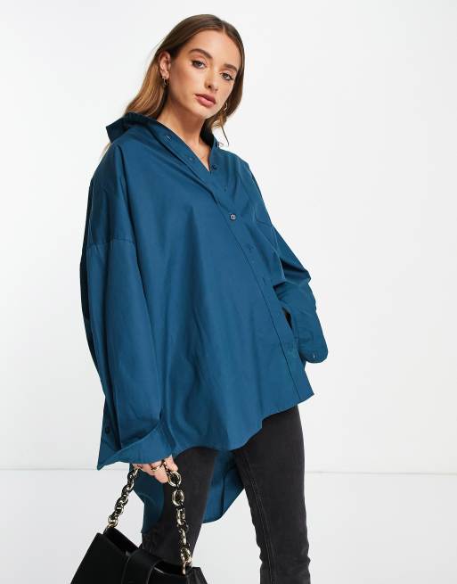 Camisa azul cerceta extragrande de popelina de Topshop