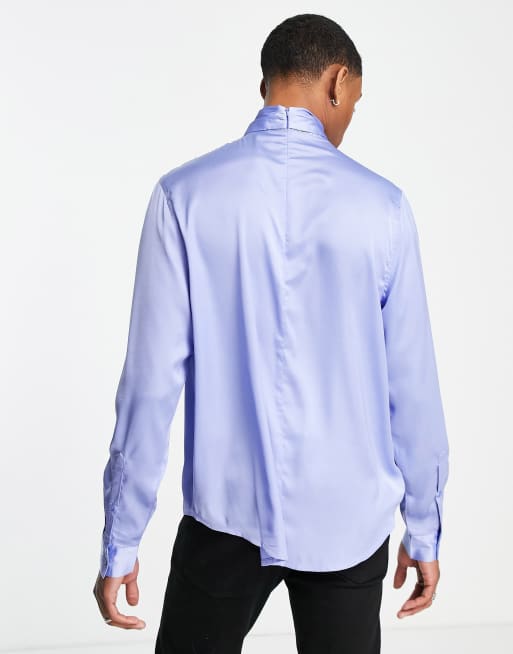 Camisa azul cian con lazo en el cuello de satén de ASOS DESIGN, 2 de 4