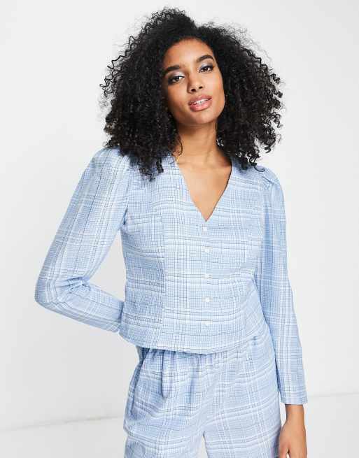 Camisa azul claro a cuadros con botones de sirsaca de Selected Femme (parte de un conjunto) 