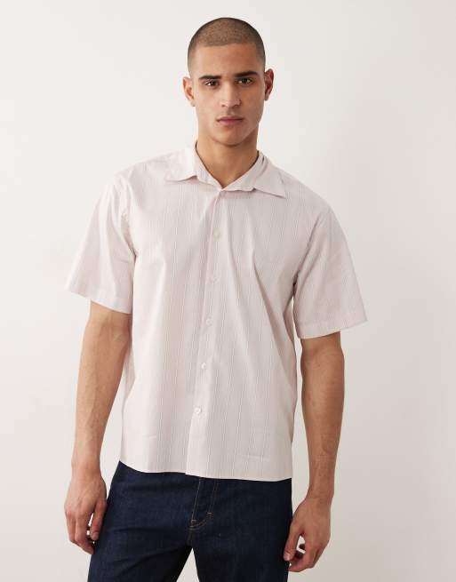 Camisa azul claro a rayas de manga corta de popelina de Selected, 2 de 5