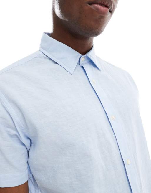 Camisa azul claro de manga corta de mezcla de lino de Jack & Jones, 4 de 4