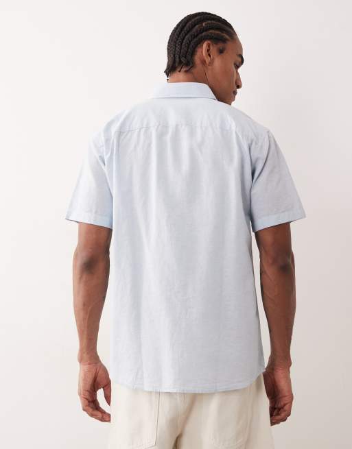 Camisa azul claro de manga corta de mezcla de lino de Jack & Jones, 3 de 5