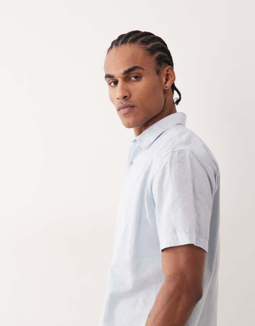 Camisa azul claro de manga corta de mezcla de lino de Jack & Jones, 4 de 5