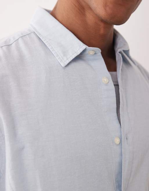 Camisa azul claro de manga corta de mezcla de lino de Jack & Jones, 5 de 5
