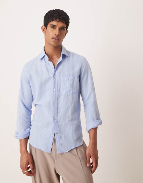 Camisa azul claro de manga larga de mezcla de lino de Mango - view 1