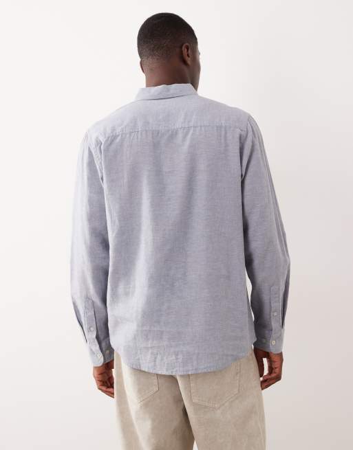 Camisa azul claro de manga larga de mezcla de lino de Threadbare, 4 de 5