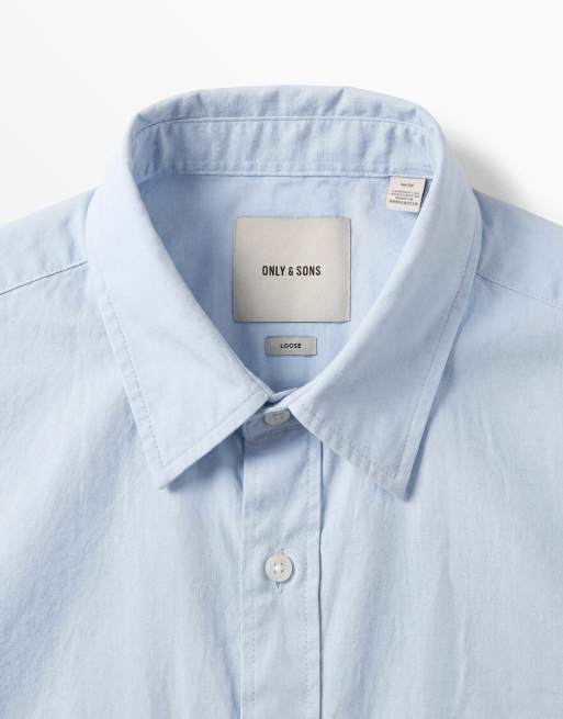 Camisa azul claro de manga larga de popelina de algodón de ONLY & SONS, 9 de 9