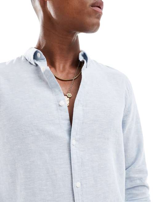 Camisa azul claro de mezcla de lino flameado de Hollister, 4 de 4