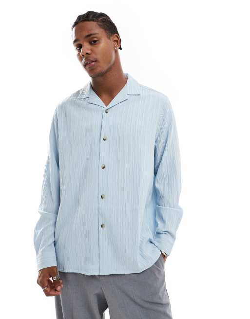 Camisa azul claro holgada de tejido rugoso de ASOS DESIGN