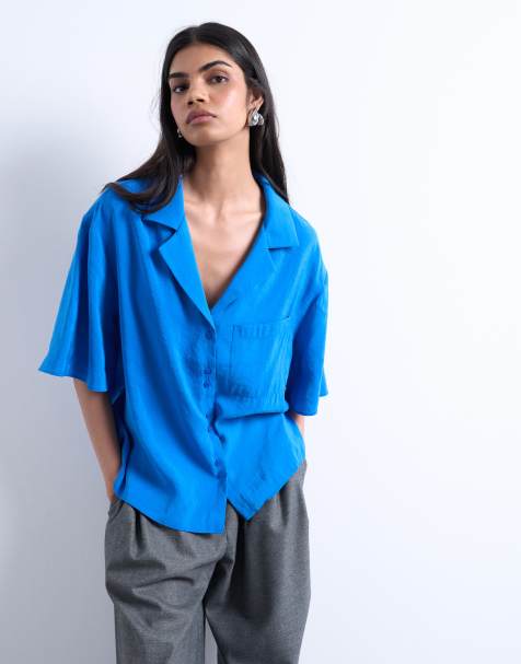 Camisa azul cobalto de cupro de tejido muy suave de Topshop - view 1