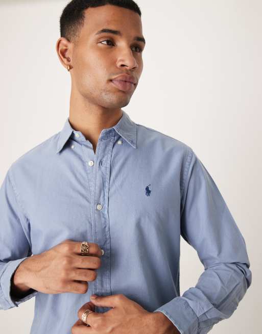 Camisa azul de corte ajustado con logo Icon de Polo Ralph Lauren, 4 de 4
