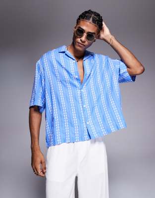 Camisa azul de corte cuadrado extragrande con diseño floral de jacquard de ASOS DESIGN - view 1