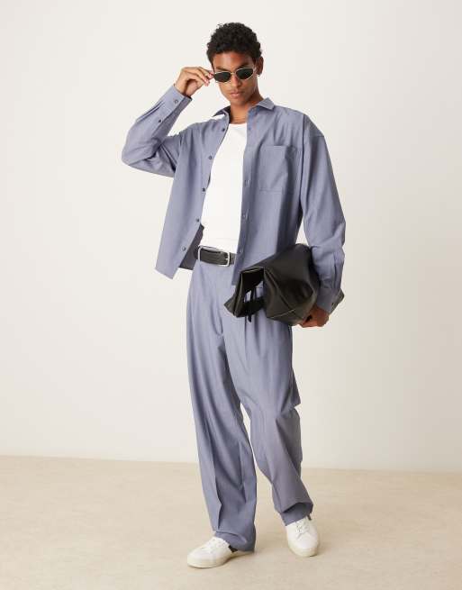 Camisa azul de corte cuadrado extragrande estilo años 90 de tejido texturizado de ASOS DESIGN (parte de un conjunto)