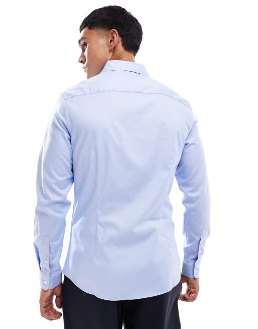 Camisa azul de corte slim con cuello italiano de tejido fácil de planchar de ASOS DESIGN, 4 de 4