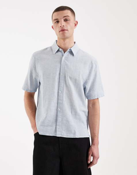 Camisa azul de manga corta de mezcla de lino de Hollister - view 1